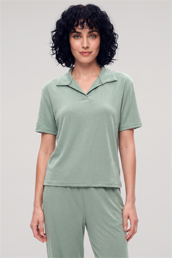 Akbeniz Kadın Yeşil Polo Yaka Pijama Takımı