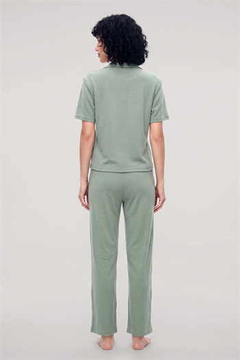 Akbeniz Kadın Yeşil Polo Yaka Pijama Takımı
