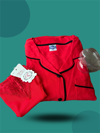 Akbeniz Kadın Yılbaşı 2li Özel Kalp Kutulu Slip - Pijama Hediye Seti 20244