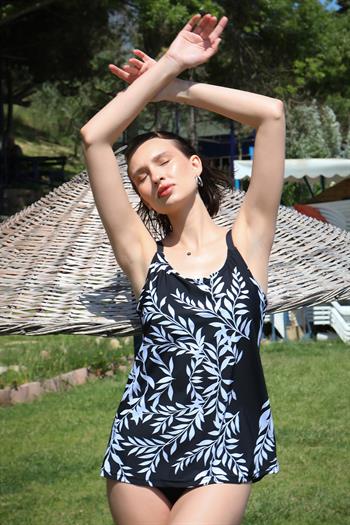 Akbeniz Kadın Yüksek Bel Slipli Tankini Elbise Mayo Siyah 36001