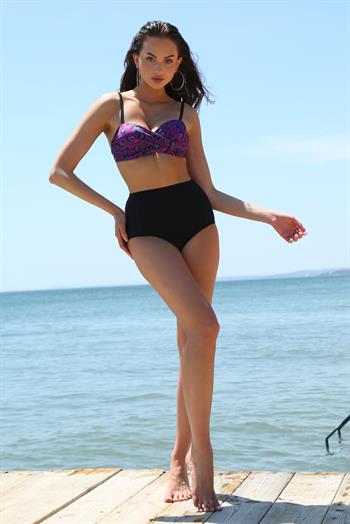 Akbeniz Kadın Yüksel Bel Straplez Mor Bikini 35006