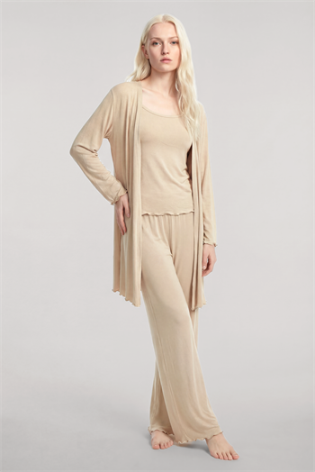 Akbeniz Kısa Kimono 3lü Takım Bej