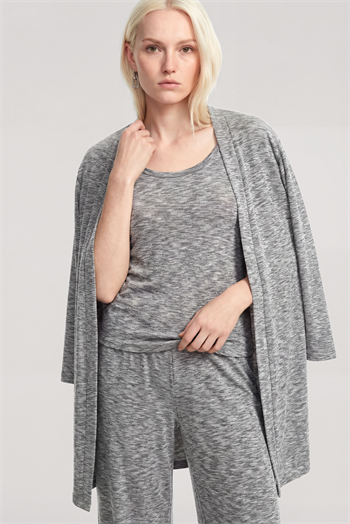 Akbeniz Kısa Kimono 3lü Takım Gri Melanj