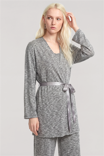 Akbeniz Kısa Kimono 3'lü Takım Gri Melanj