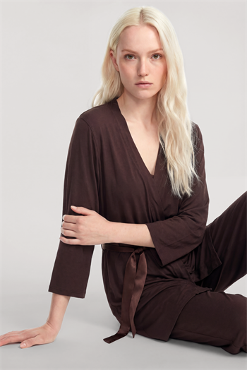 Akbeniz Kısa Kimono 3lü Takım Kahve