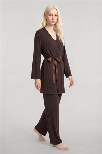 Akbeniz Kısa Kimono 3'lü Takım Kahve