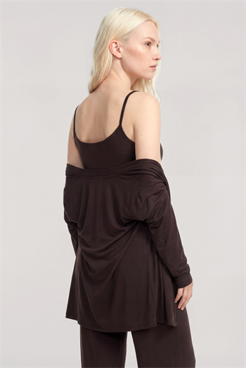 Akbeniz Kısa Kimono 3lü Takım Kahve