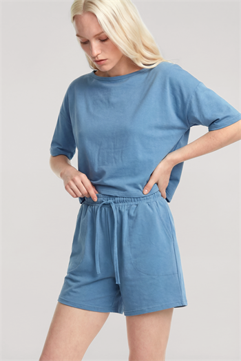 Akbeniz Kısa Kollu Şortlu Pijama Takımı Mavi