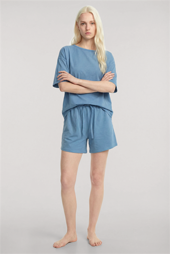 Akbeniz Kısa Kollu Şortlu Pijama Takımı Mavi