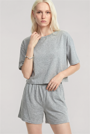 Akbeniz Kısa Kollu Şortlu Pijama Takımı Gri