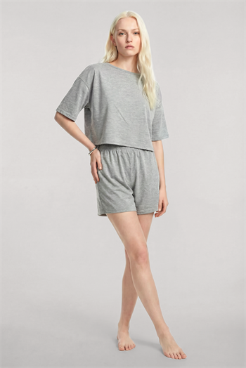 Akbeniz Kısa Kollu Şortlu Pijama Takımı Gri