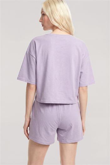 Akbeniz Kısa Kollu Şortlu Pijama Takımı Lila