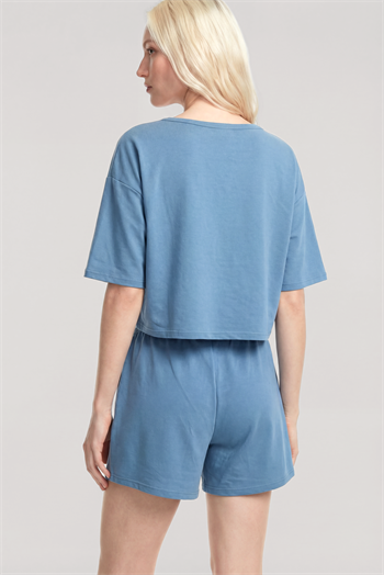 Akbeniz Kısa Kollu Şortlu Pijama Takımı Mavi