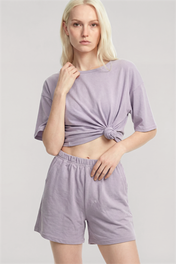 Akbeniz Kısa Kollu Şortlu Pijama Takımı Lila
