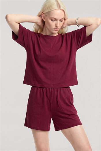Akbeniz Kısa Kollu Şortlu Pijama Takımı Bordo