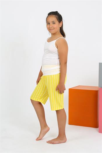 Akbeniz Kız Çocuk İp Askılı Şortlu Penye Beyaz Pijama Takım 20430