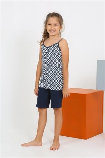 Akbeniz Kız Çocuk İp Askılı Şortlu Penye Lacivert Pijama Takım 20430