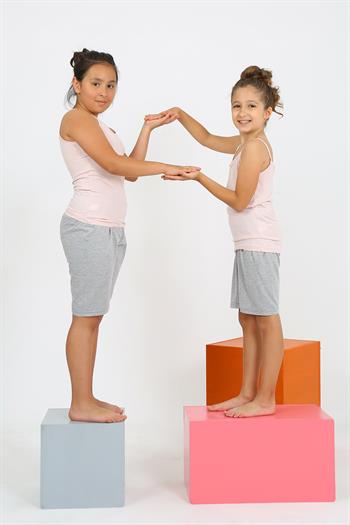 Akbeniz Kız Çocuk İp Askılı Şortlu Penye Pembe Pijama Takım 20430