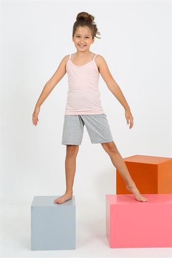 Akbeniz Kız Çocuk İp Askılı Şortlu Penye Pembe Pijama Takım 20430