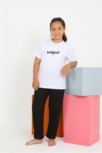 Akbeniz Kız Çocuk Kısa Kol Beyaz Penye Pijama Takım 20432