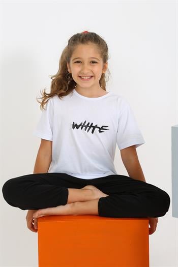 Akbeniz Kız Çocuk Kısa Kol Beyaz Penye Pijama Takım 20432
