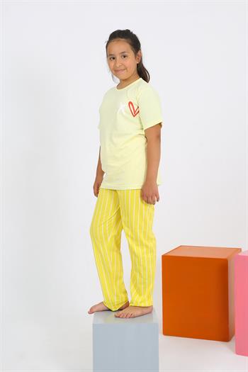 Akbeniz Kız Çocuk Kısa Kol Sarı Penye Pijama Takım 20432
