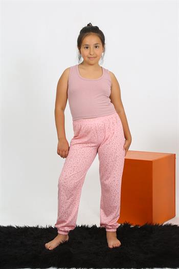 Akbeniz Kız Çocuk Sıfır Kol Gül Kurusu Penye Pijama Takım 20433