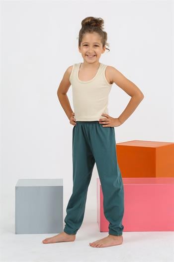 Akbeniz Kız Çocuk Sıfır Kol Ten Rengi Penye Pijama Takım 20433