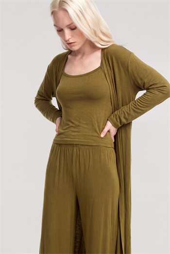 Akbeniz Uzun Kimono 3lü Takım Yeşil
