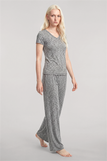 Akbeniz V Yaka Yumuşak Dokulu Pijama Takımı Gri