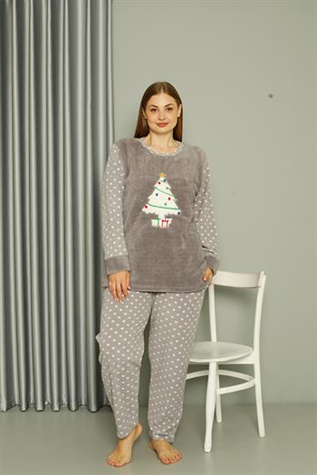 Akbeniz Welsoft Polar Kadın Büyük Beden Gri Pijama Takımı 808048