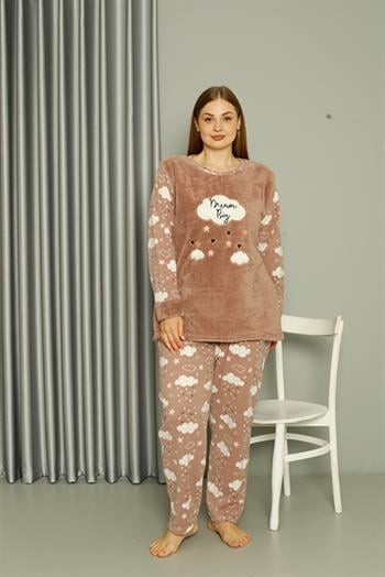 Akbeniz Welsoft Polar Kadın Büyük Beden Sütlü Kahve Pijama Takımı 808044