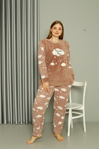 Akbeniz Welsoft Polar Kadın Büyük Beden Sütlü Kahve Pijama Takımı 808044
