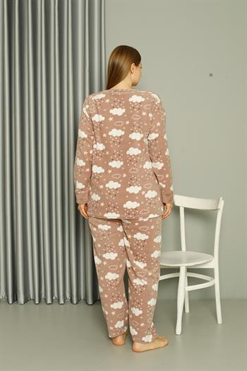 Akbeniz Welsoft Polar Kadın Büyük Beden Sütlü Kahve Pijama Takımı 808044
