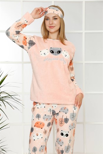 Akbeniz Welsoft Polar Kadın Manşetli Pijama Takımı 8406