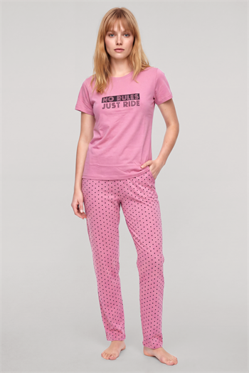 Kadın Kısa Kol Penye Pijama Takım - Somon