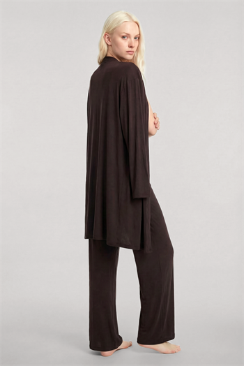 Yumuşak Dokulu Dökümlü Kısa Kimono Kahve