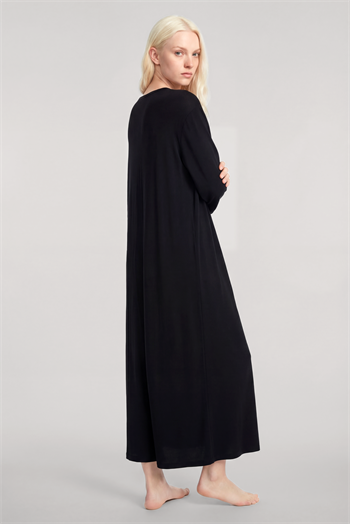 Yumuşak Dokulu Dökümlü Uzun Kimono Siyah