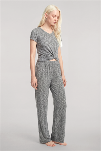 Yumuşak Dokulu Minimal V Yaka Üst Gri Melanj