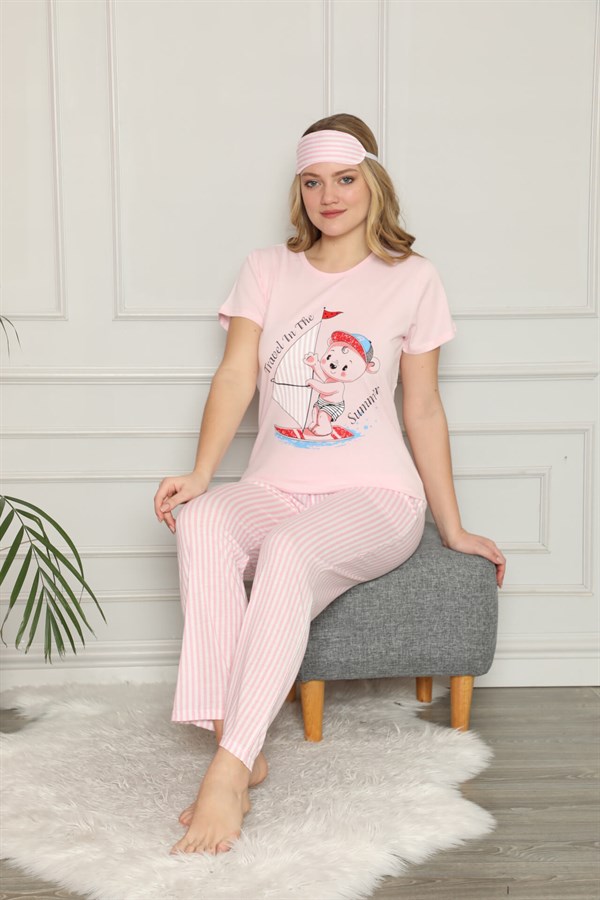 Akbeniz Kadın %100 Pamuk Penye Kısa Kol Pijama Takım 3338