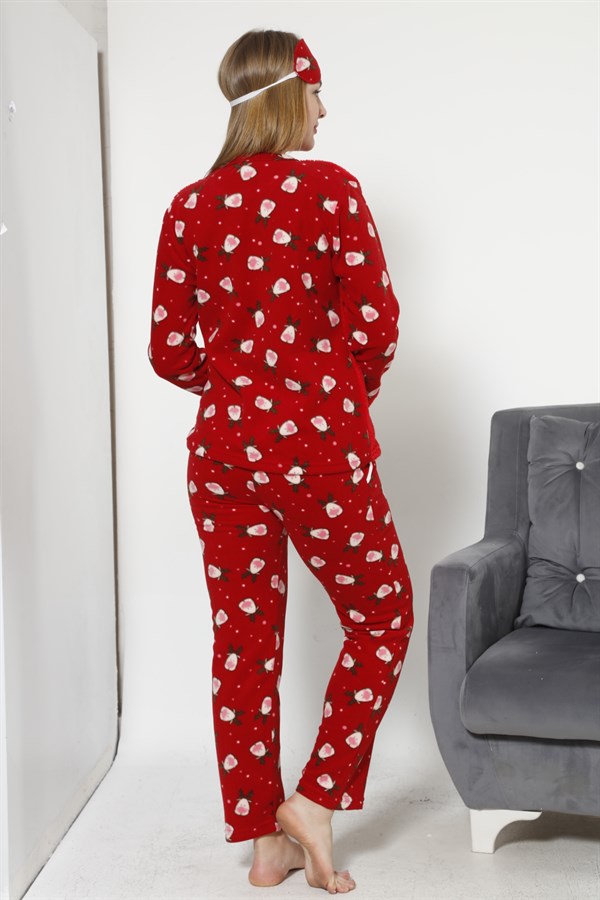 Akbeniz Kadın Yılbaşı Temalı Kırmızı Polar Pijama Takımı 8035
