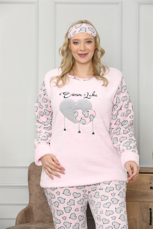 Akbeniz Welsoft Polar Kadın Büyük Beden Pijama Takımı 8111