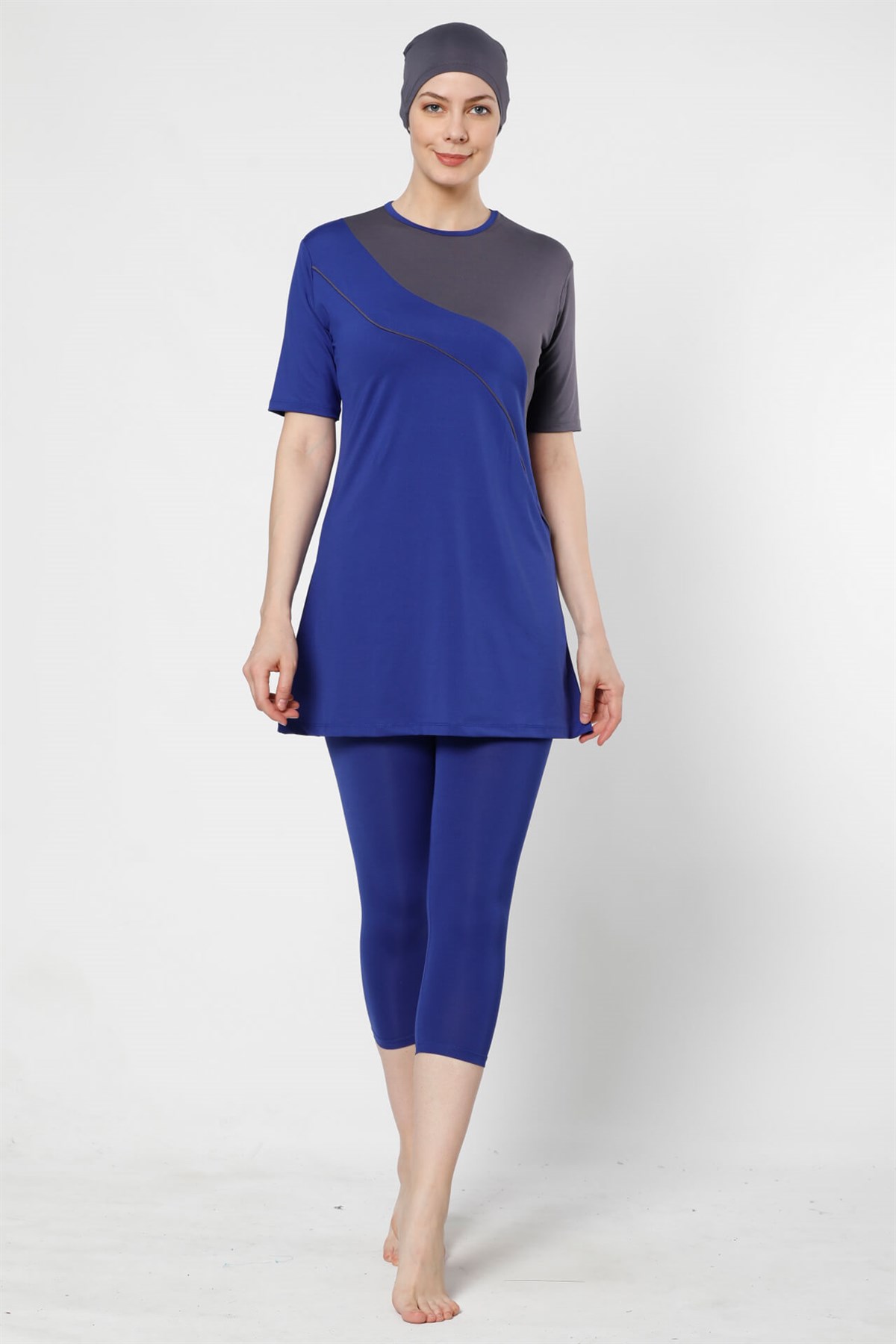 Akbeniz  Yarım Kapalı Taytlı Likralı Kısa Kol Tesettür Mayo 28022