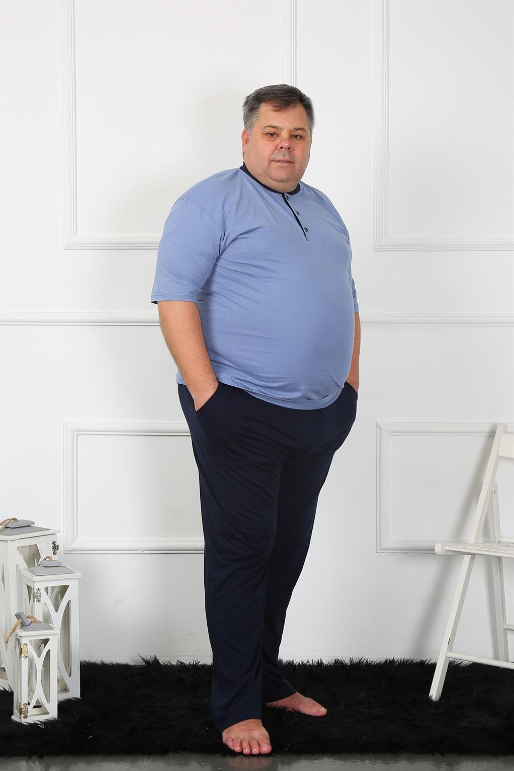 Akbeniz Büyük Beden Erkek İndigo Penye Pijama Takım 65010