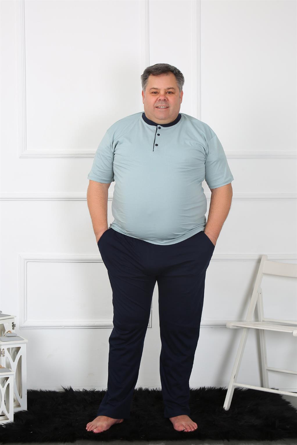 Akbeniz Büyük Beden Erkek Su Yeşili Penye Pijama Takım 65010