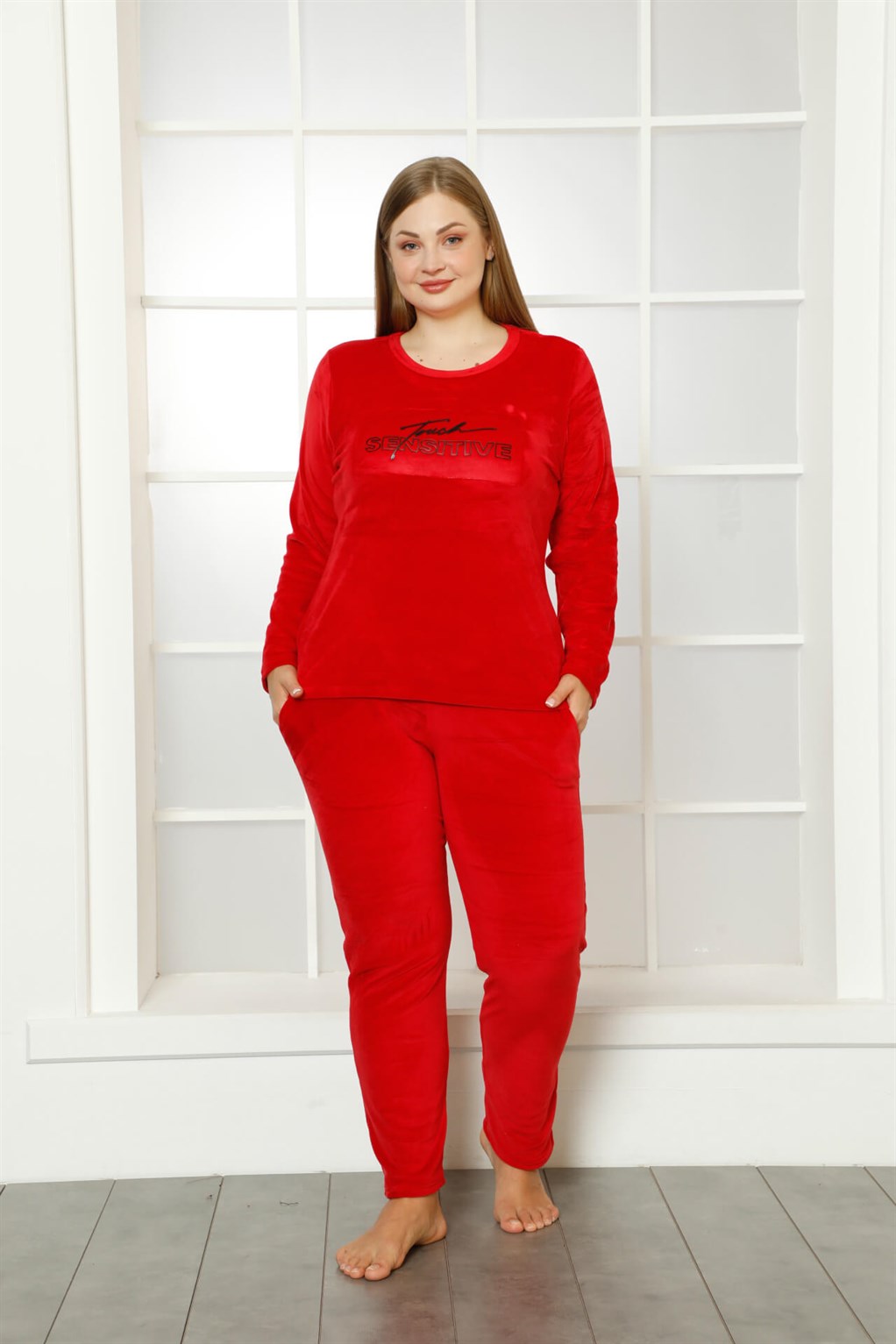 Akbeniz Büyük Beden Kadın Kadife Pijama Takım 9040