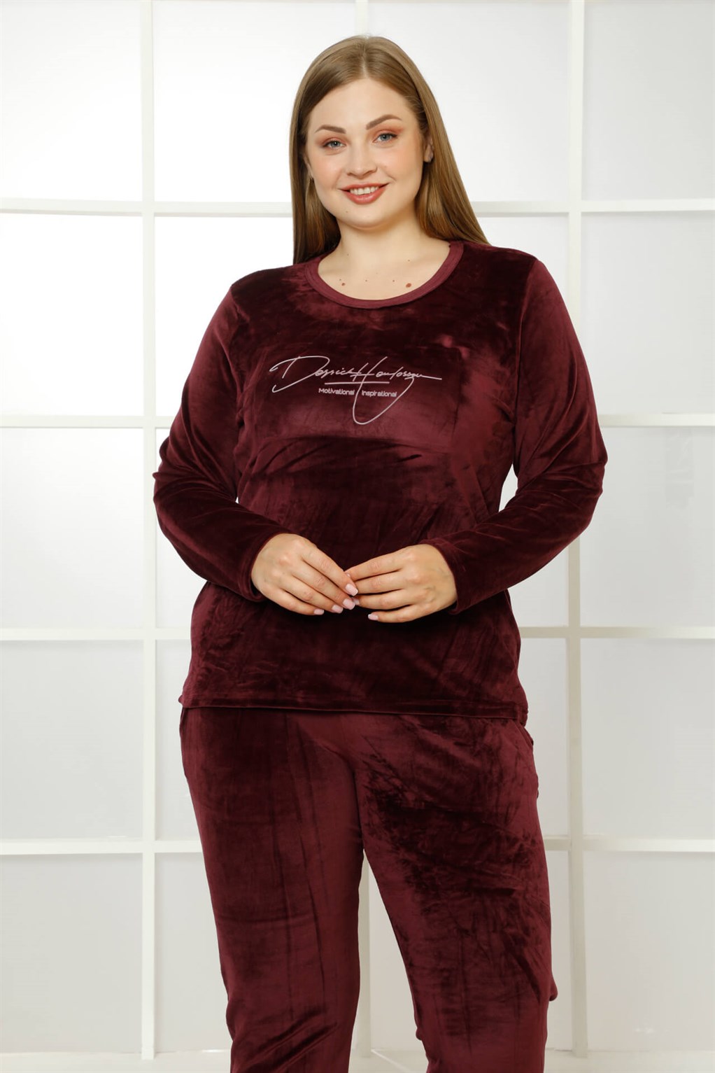 Akbeniz Büyük Beden Kadın Kadife Pijama Takım 9042