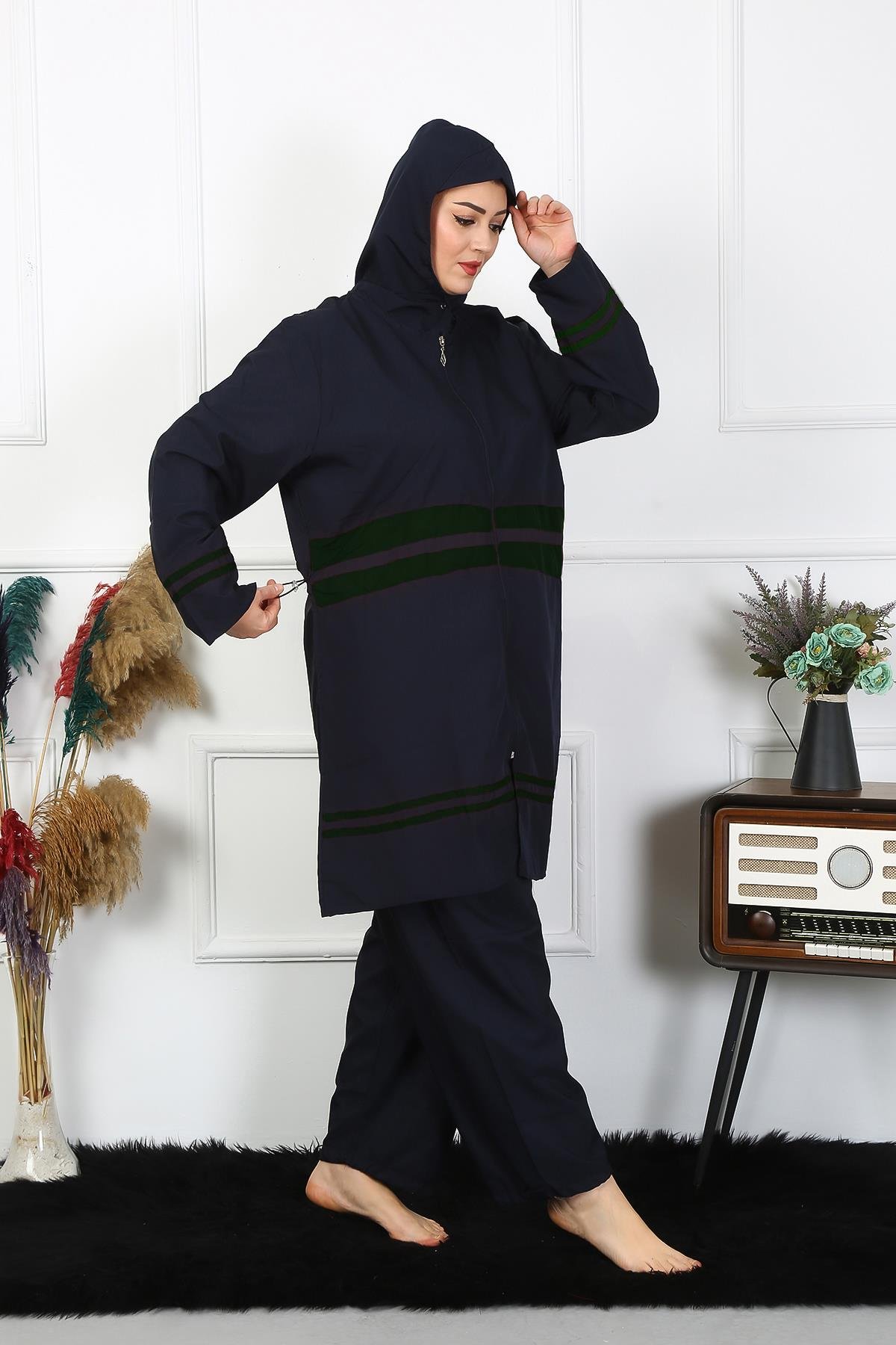 Akbeniz Büyük Beden Tesettür Mayo 60-62-64-66 Beden Lacivert 55015