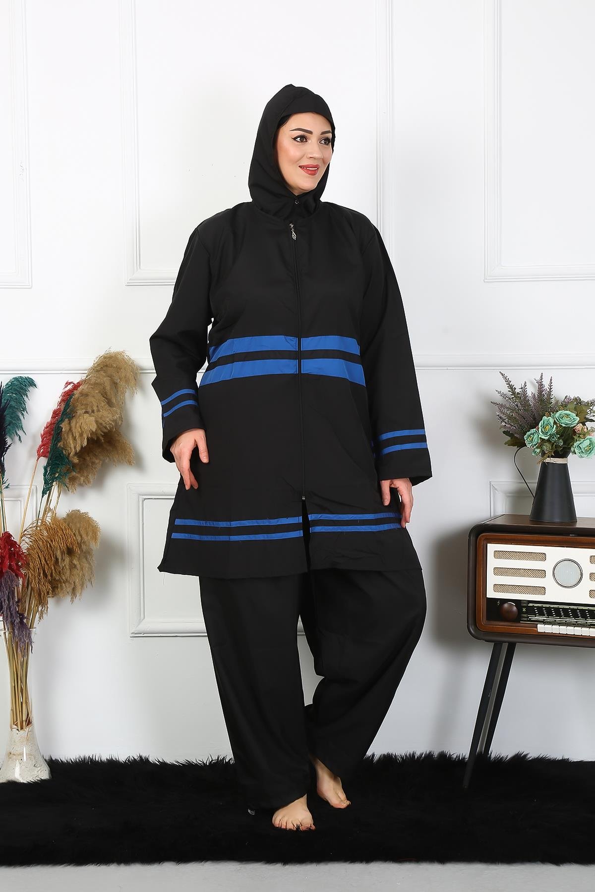 Akbeniz Büyük Beden Tesettür Mayo 7XL-8XL-9XL-10XL Siyah 55011