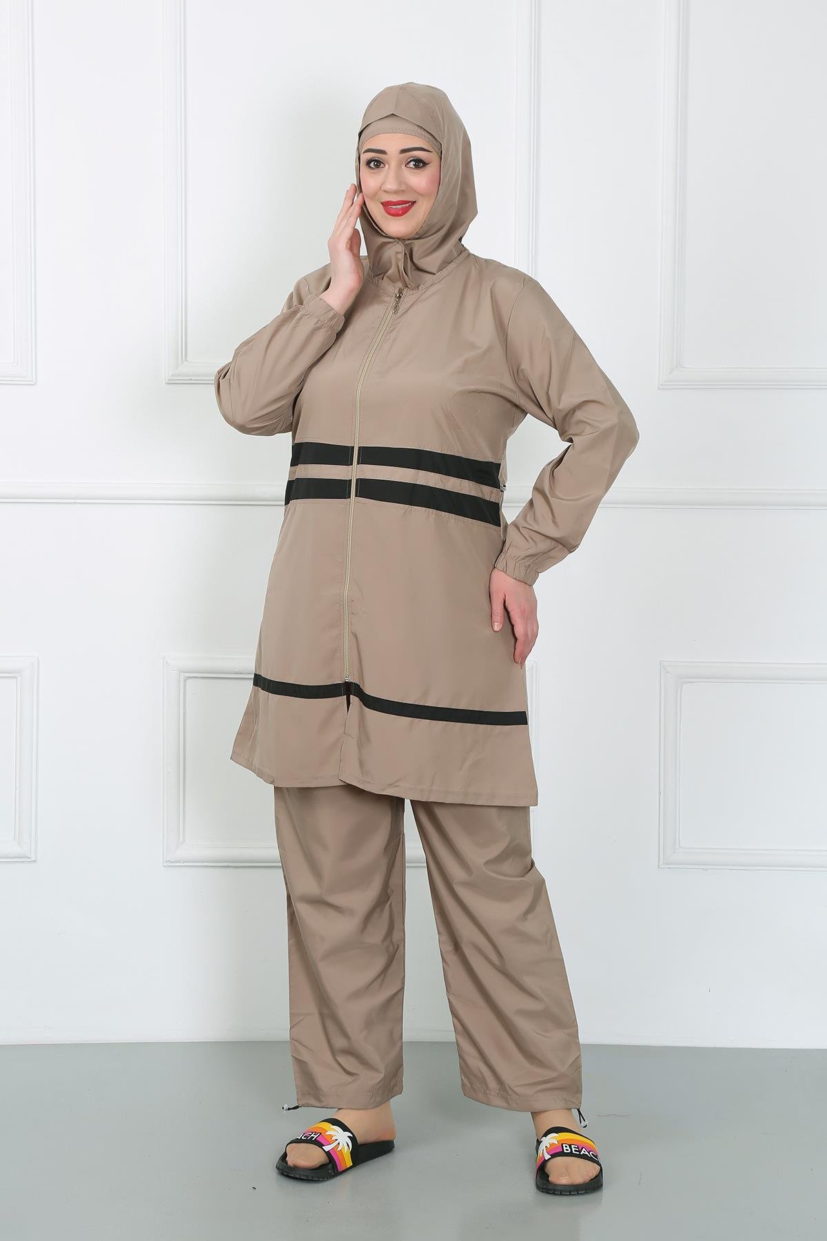 Akbeniz Büyük Beden Tesettür Mayo Bej 44020